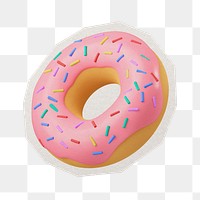 PNG 3D donut sticker with white border, transparent background