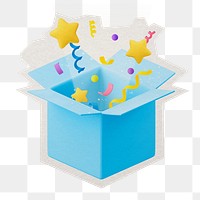 PNG 3D confetti open box, gift, present object, transparent background