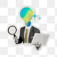 PNG research business ideas sticker with white border, transparent background