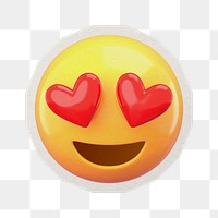 PNG 3D emoticon heart-eyes sticker with white border, transparent background