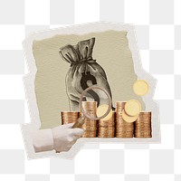 PNG money bag ephemera sticker with white border, transparent background