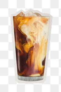 PNG iced latte coffee sticker with white border, refreshment image, transparent background