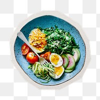 PNG veggie bowl sticker with white border,  transparent background