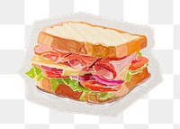 PNG watercolor sandwich meal sticker with white border, transparent background