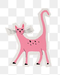 PNG pink cat sticker with white border, transparent background