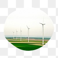 PNG Windmill for clean energy in round shape, transparent background