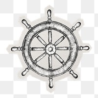 PNG black and white ship wheel sticker, transparent background