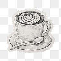 PNG Latte art coffee sticker  white border,  transparent background