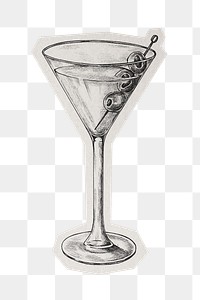 PNG Martini cocktail sticker  white border,  transparent background