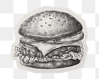 PNG cheese burger sticker  white border,  transparent background