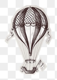 PNG hot air balloon sticker  white border, transparent background