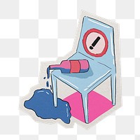 PNG spilled bottle sticker  white border, transparent background