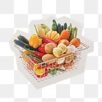 PNG vegetable basket sticker  white border,  transparent background