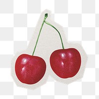 PNG red cherry fruit sticker  white border, transparent background