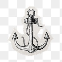 PNG metal shank anchor sticker  white border, transparent background