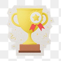 PNG 3D trophy sticker  white border, transparent background