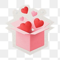 PNG 3D Valentine's gift box sticker white border, transparent background