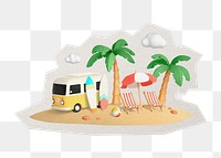 PNG beach sticker  white border, vacation 3D cartoon, transparent background