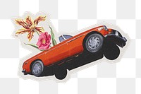 PNG Floral vintage car sticker  white border, transparent background
