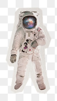 PNG astronaut sticker  white border, transparent background