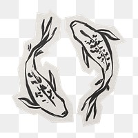 PNG carp fish sticker  white border, transparent background