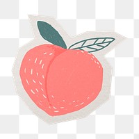 PNG peach fruit doodle sticker  white border, transparent background