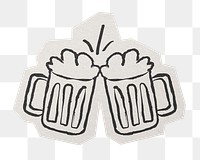 PNG cheering beer glasses sticker  white border, transparent background