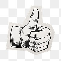 PNG thumbs up sticker  white border, transparent background