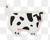 PNG cute cow digital sticker  white border, transparent background