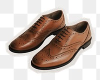 PNG men's brown leather derby shoes sticker with white border,  transparent background