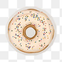 PNG vanilla donut sticker with white border, transparent background