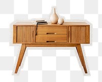 PNG wooden sideboard sticker with white border,  transparent background