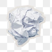 PNG crumpled paper ball sticker with white border, transparent background