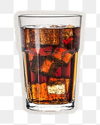 PNG cola drink sticker with white border,  transparent background