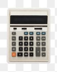 PNG old electric calculator sticker with white border,  transparent background