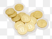 PNG golden cryptocurrency sticker with white border, transparent background