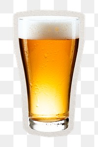 PNG beer with froth sticker with white border, transparent background