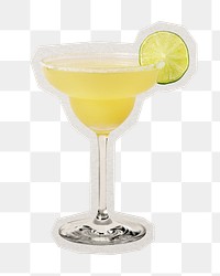 PNG lemon Margarita cocktail sticker with white border,  transparent background