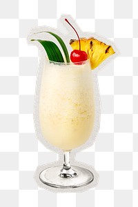 PNG Pina Colada with pineapple sticker with white border, transparent background