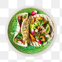 PNG homemade chicken tacos sticker with white border,  transparent background