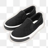 PNG black  sneakers sticker with white border,  transparent background