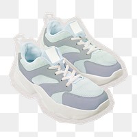 PNG blue trainer sneakers sticker with white border,  transparent background