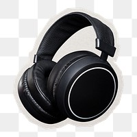 PNG headphones sticker with white border,  transparent background