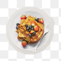 PNG French toast breakfast sticker with white border,  transparent background