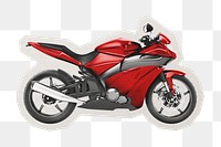 PNG red sports bike sticker with white border,  transparent background