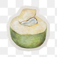 PNG coconut sticker with white border, transparent background