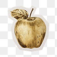 PNG Gold apple fruit sticker with white border, transparent background