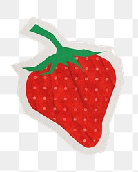 PNG cute strawberry sticker with white border, transparent background