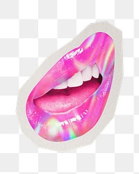 PNG pink lips funky sticker with white border, transparent background