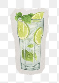 PNG Mojito cocktail drink sticker with white border, transparent background